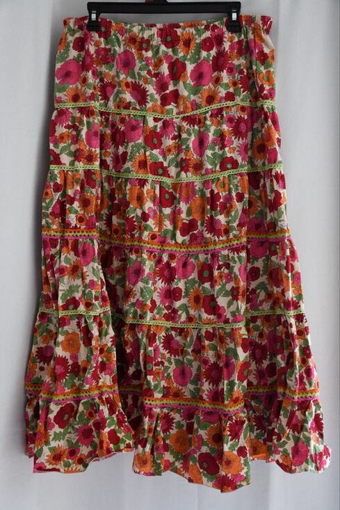 Coldwater Creek Dresses & Skirts - Coldwater Creek Colorful Cotton Floral Tiered Midi Flare Skirt Boho Size Large